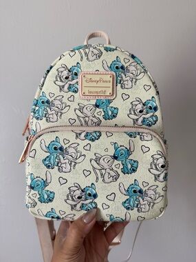 Disney Cream & Blue Stitch Pattern Kids Mini Backpack